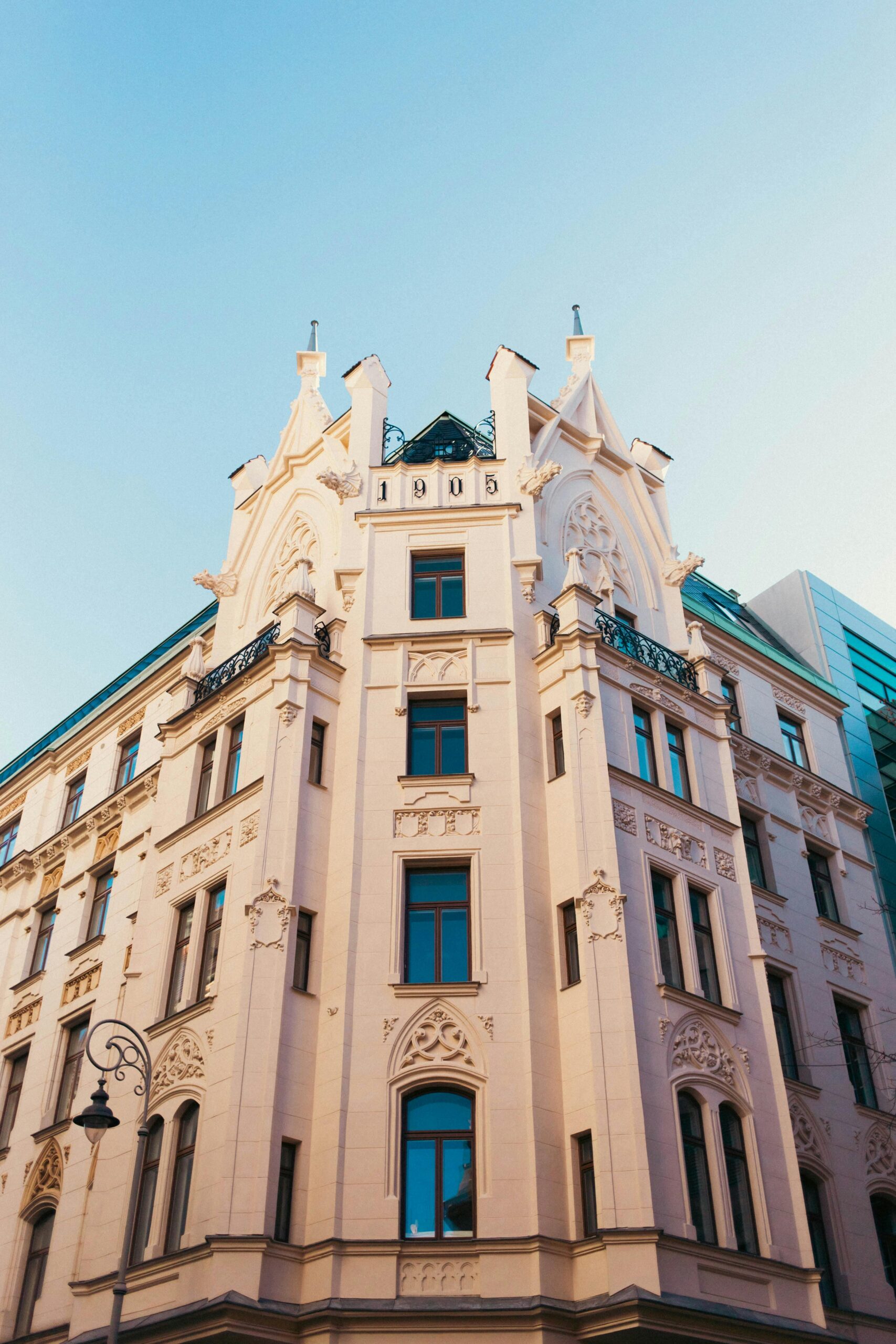 Beautiful historic building in Brno, showcasing classic European architecture under a clear sky.
